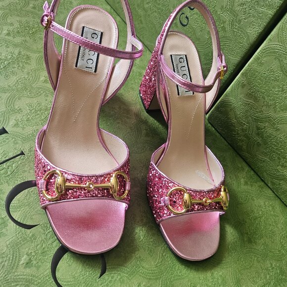 Gucci Horsebit Glittered Sandals - Pink size 37 - Picture 6 of 13